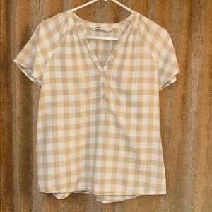 Sonoma Beige and White Plaid Top